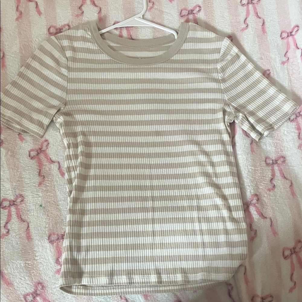 Striped Beige and White T-Shirt
